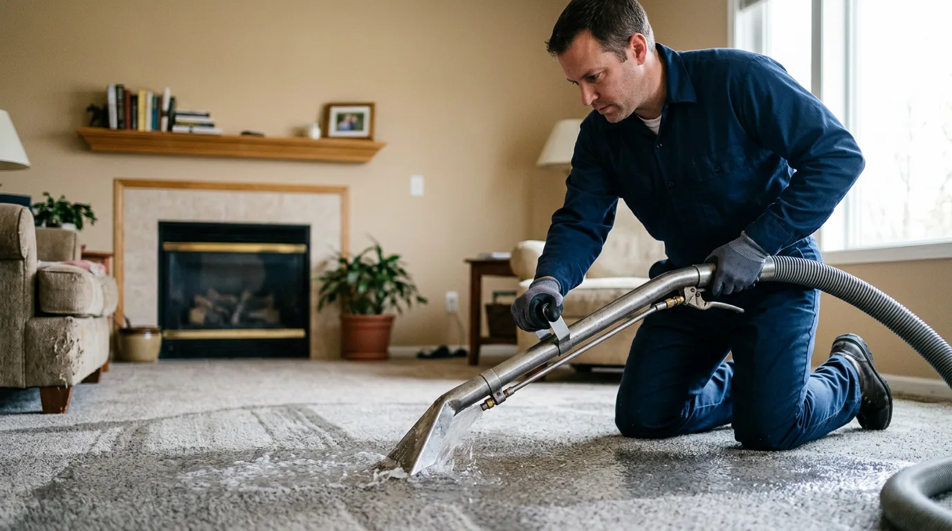 Water damage restoration technician working near Six Lakes, MI